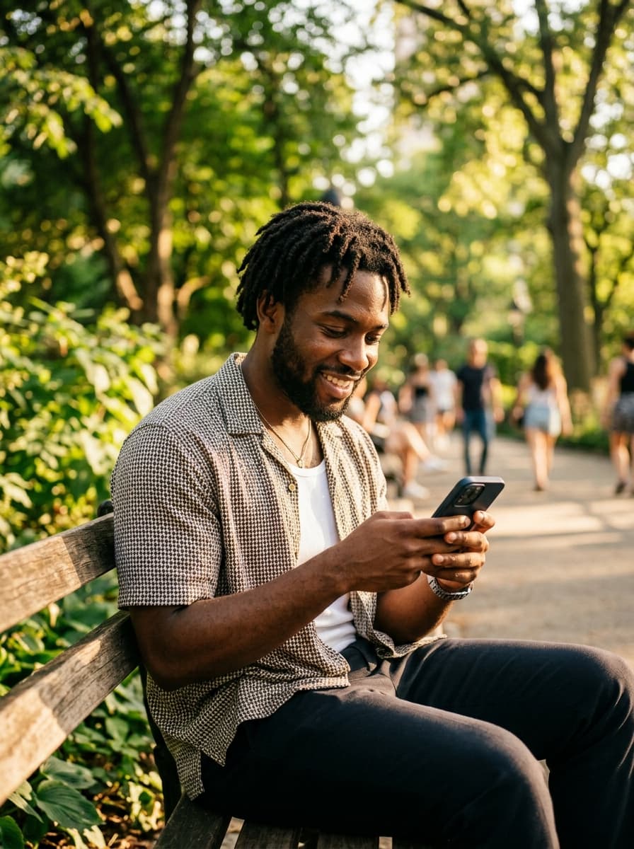 +LiFE mobile app user in park